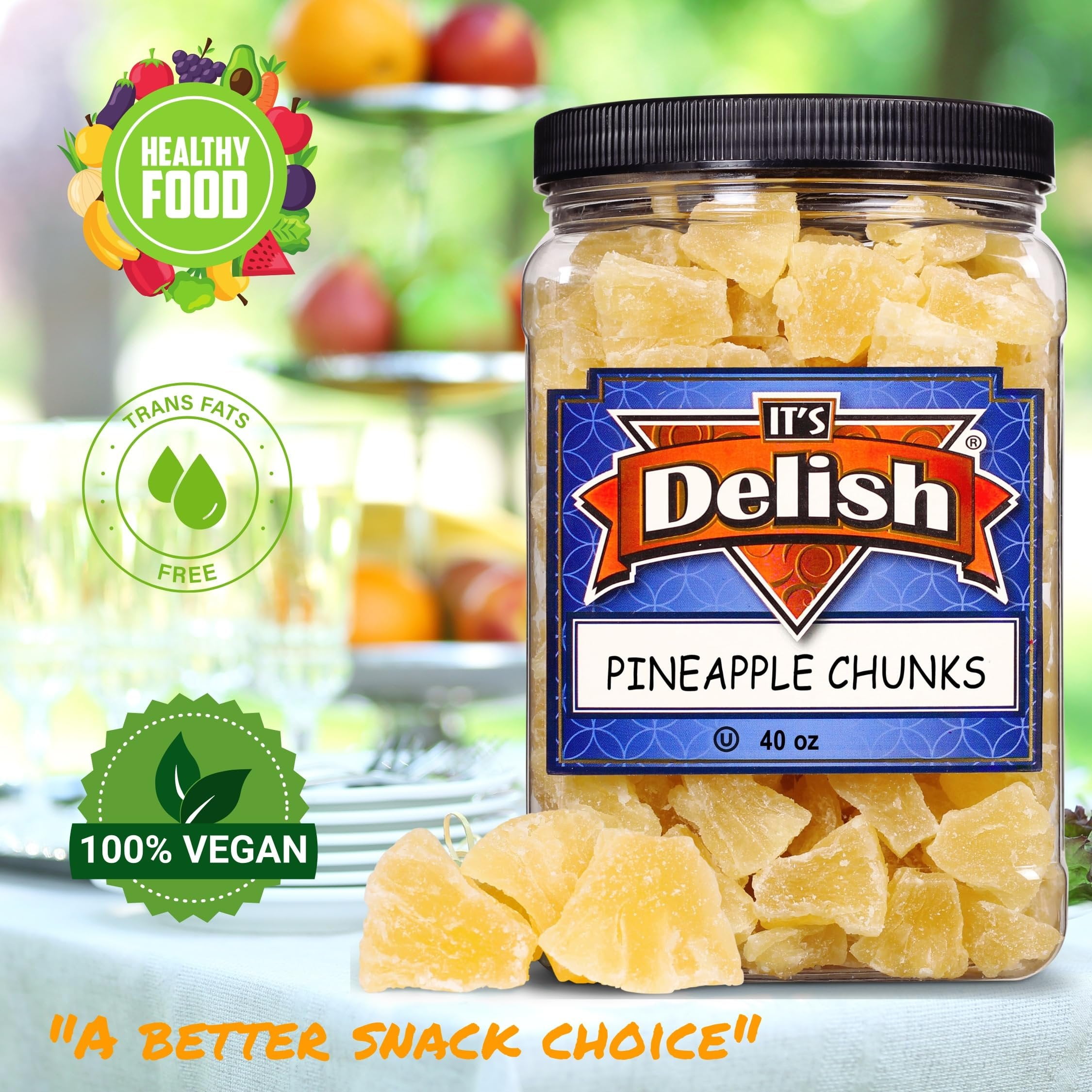 Delicious Dried Pineapple Chunks by It's Delish - 2.5 Lbs Reusable Jumbo Container  Lightly Sweetened Candied Fruit, Low Sugar, Vegan & Kosher Dry Fruit Snacks