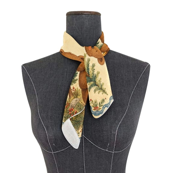 Square Scarf 24x24 Inch Vintage Forest Honey Bear Silky Satin Sun Protection Neck Scarf for Women Multi-Purpose Head Wrap Bandana for Hair Bag Decoration