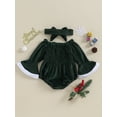 thumbnail image 4 of Bslissey Baby Girls Christmas Romper Contrast Color Long Bell Sleeve Ruched Velvet Jumpsuit Newborn Infant Cute Bodysuit with Headband Daily Clothes 0-18 Months, 4 of 8