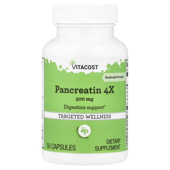 Vitacost Pancreatin 4X, 500 mg, 50 Capsules