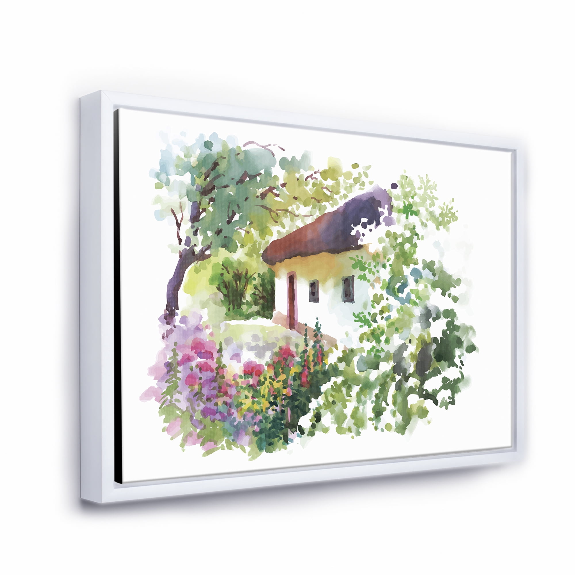 Designart 'Rural Village House On A Green Summer Day' Traditional Framed Canvas Wall Art Print