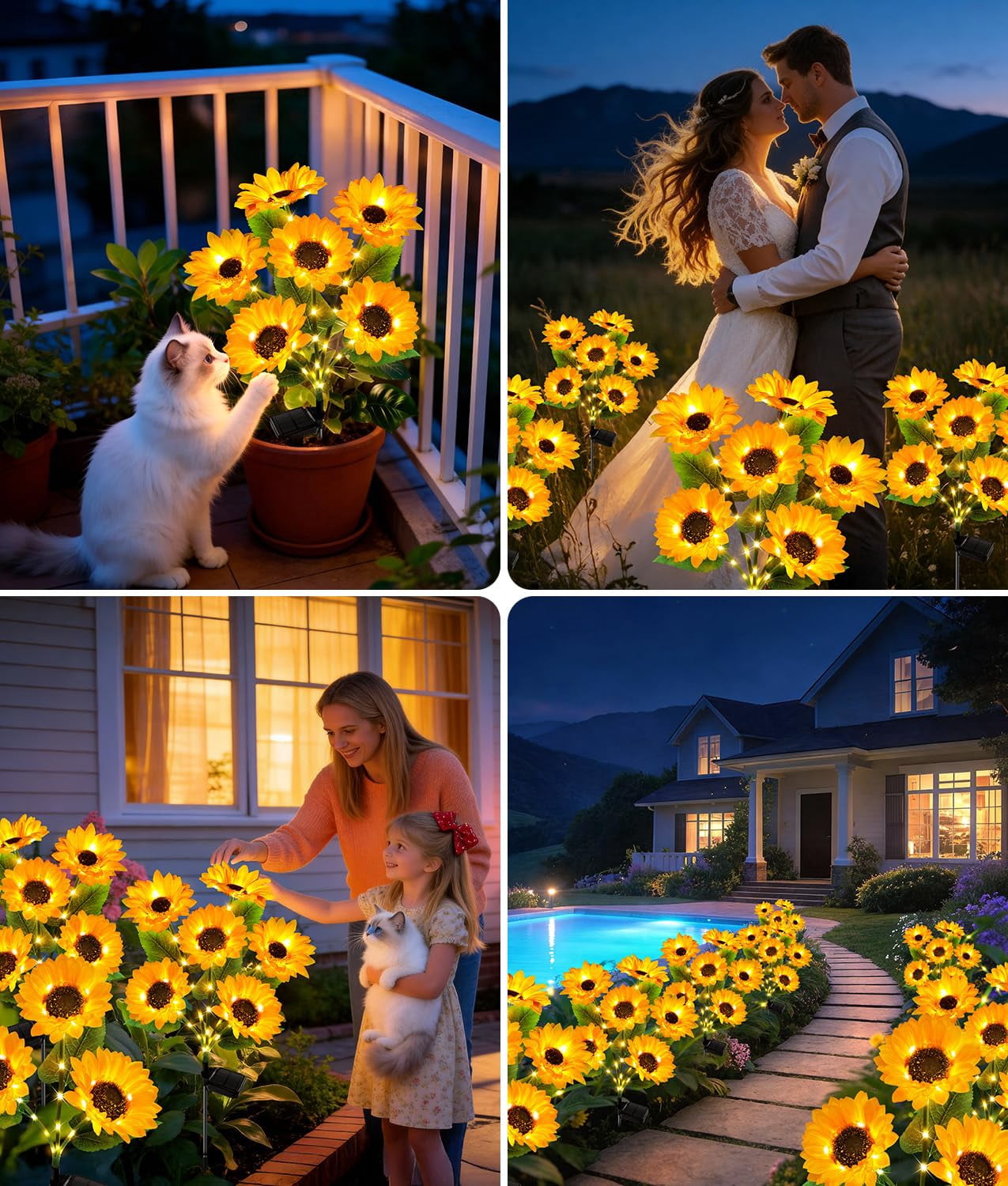 Solar Lights Outdoor Garden Decor, 4Pack Upgraded Solar Garden Lights with 24 Sunflower Lights, Solar Flowers Outdoor Waterproof IP65 for Garden Flower Bed Yard Decor, Gift for Women Mom Grandma