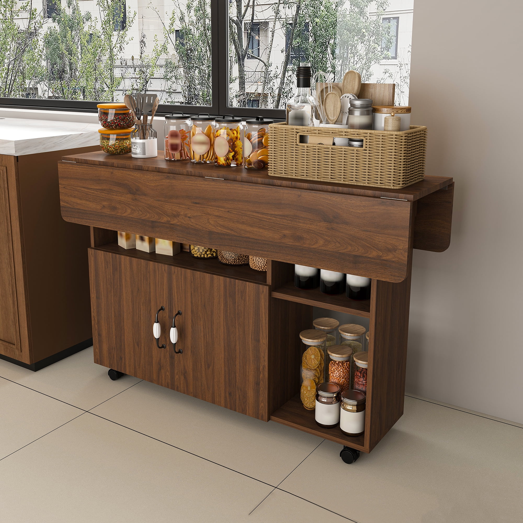 47 Inch Folding Table and Storage Shelves Outdoor Dining Table