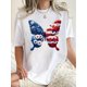 thumbnail image 1 of Camiseta con estampado floral y mariposas para mujer, cuello redondo, manga corta, tejido de punto de algodón con elasticidad media, diseño de bandera estadounidense, cómoda camiseta de verano para to, 1 of 6