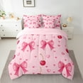 thumbnail image 2 of Manfei Girls Pink Ribbon Twin Bedding Sets 7-Piece, Cartoon Bowknot Bow-tie Bedding Comforter Set, Princess Cherry Love Heart Reversible Sheet Sets, Microfiber Bedroom Decor, 2 of 7