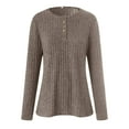 thumbnail image 5 of felwors Women's Fall Long Sleeve Henley Shirts Button Down Ribbed Sweaters Casual Tunic Tops Khaki, M, 5 of 6