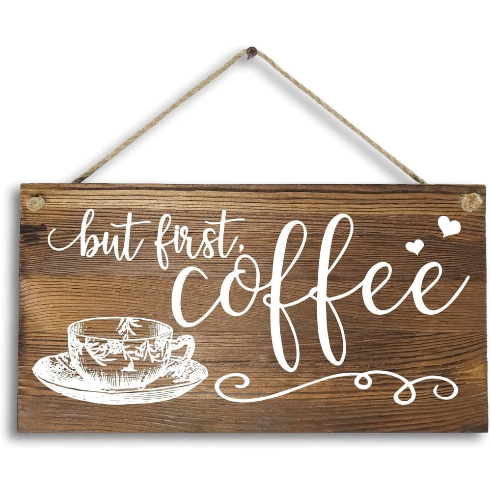 But First Coffee Rustic Solid Wood Signs Wall Decoration Plaques for