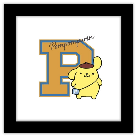 Gallery Pops Sanrio Pompompurin - College Letter Wall Art, Black Framed Version, 12" x 12"