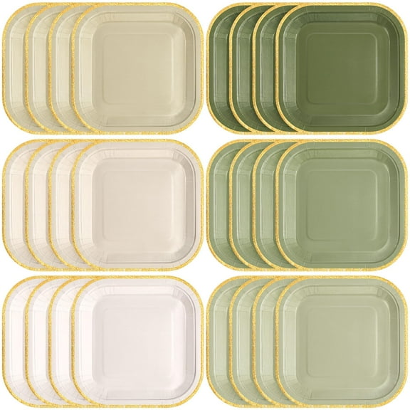 Tiangrid 60 Pcs Sage Green Paper AFN1Plates 7 Inch Gradient Green Disposable Square Dessert Party Plates with Gold Edge for Birthday Wedding Bridal Baby Shower Party Supplies, 6 Colors