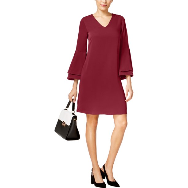 Alfani Womens Bell Sleeve Shift Dress, Rojo, 14
