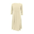 thumbnail image 3 of IROINNID Long Sleeve Dress for Women Strapless Round Neckline Fit&Flare Dress Pleated Seven-cent Sleeve Pure-color Dress ,Beige, 3 of 5