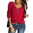 thumbnail image 5 of Long Sleeve Women's V Neck Sweater Half Zipper Knit Sweater Casual Cricket Jumper Pullover, 5 of 6
