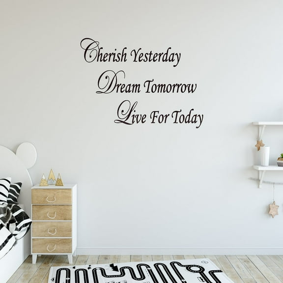 VWAQ Cherish Yesterday Dream Tomorrow Live Today Inspirational Quotes Stickers Black Wall Decal (19.5"H x 30"W)