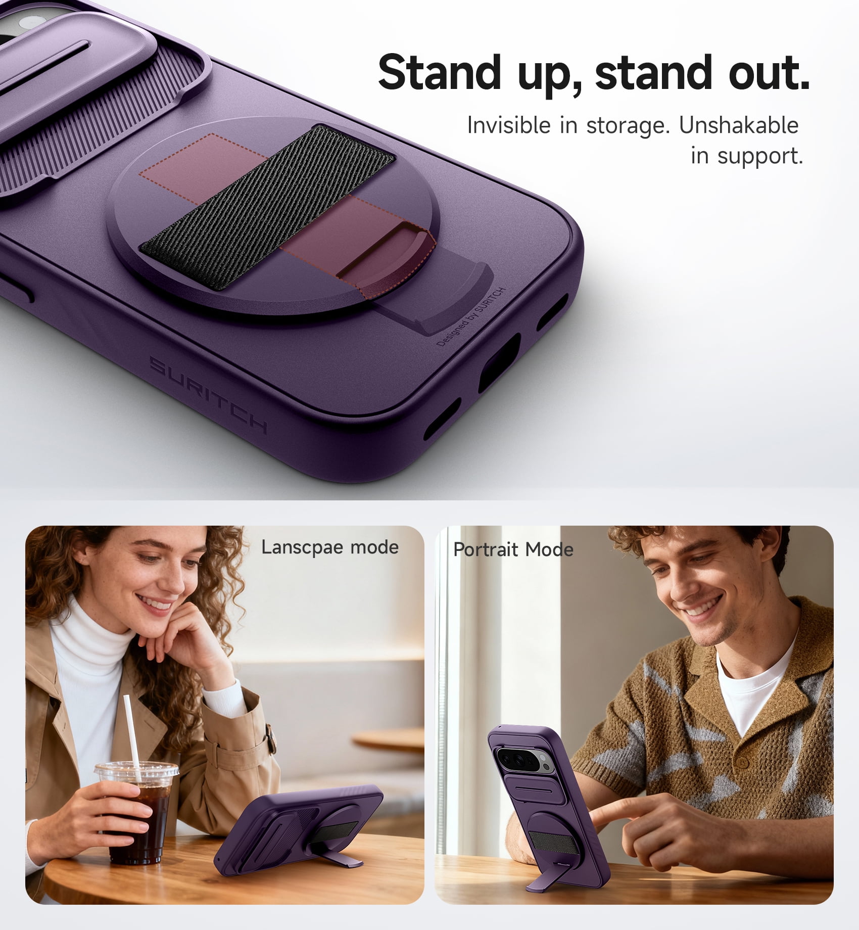 Suritch for Google Pixel 10 Pro XL Phone Case with 360° Rotatable Hand Strap Grip, Kickstand and Camera Cover, Rugged Shockproof Protective Cover, Purple