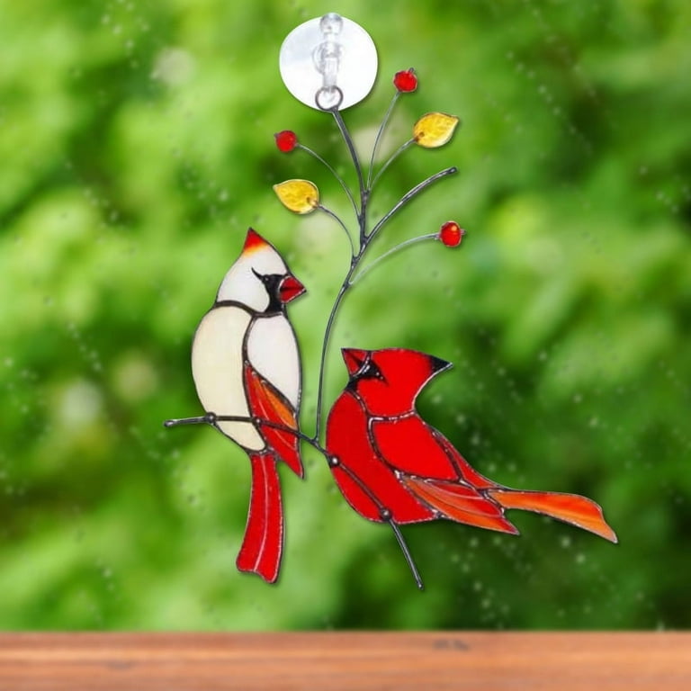 16.5*15.5cm Stained Glass Ornament Cardinal Suncatcher Bird Decorations  Memorial Suncatcher Stained Glass