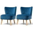 thumbnail image 3 of GVN Modern Armless Velvet Accent Chair with Wood Legs-Blue, 3 of 10