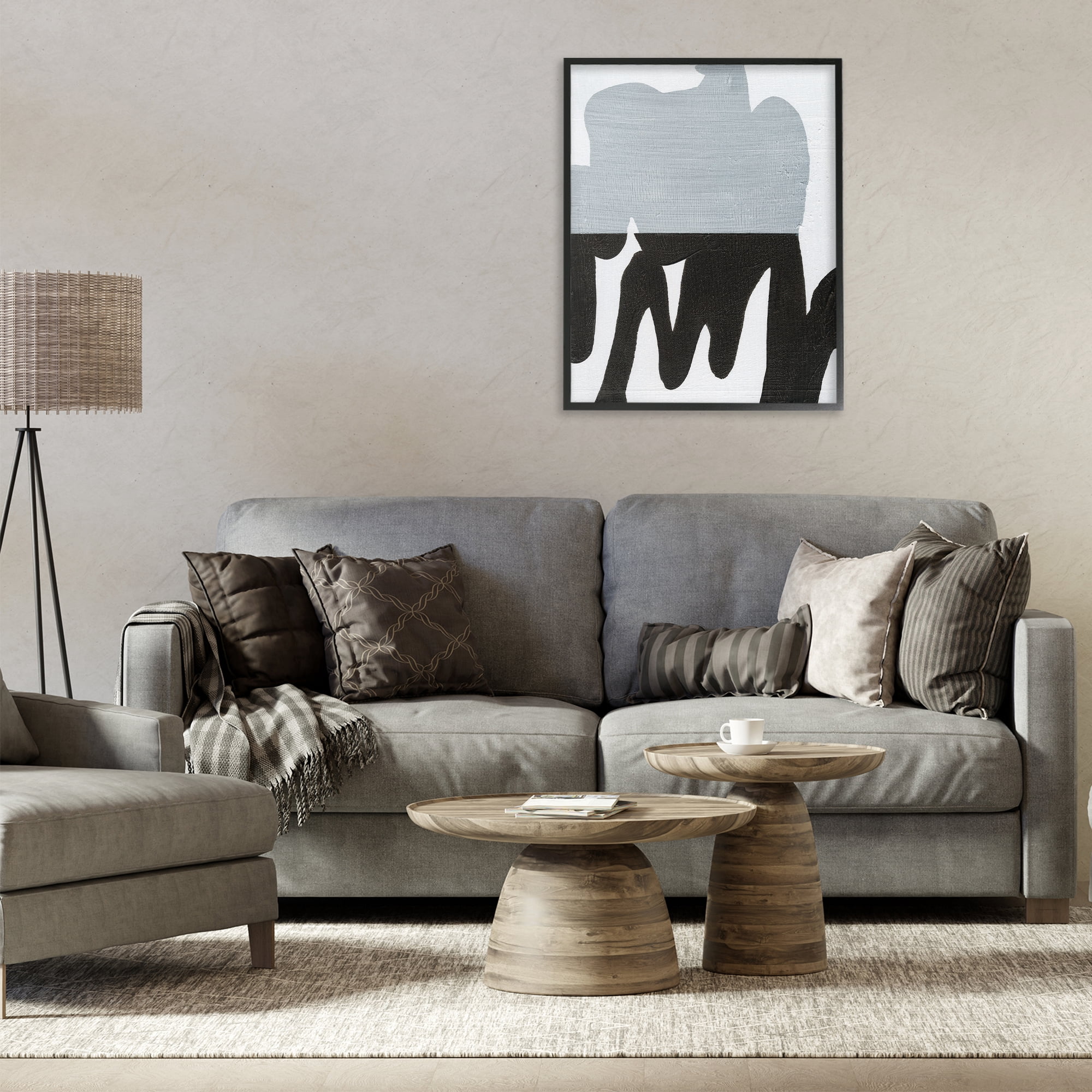 Stupell Industries Opaque Black & Grey Form Abstract Painting Black Framed Art Print Wall Art, 24 x 30