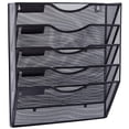 thumbnail image 1 of Organizador de archivos de pared colgante de malla de 5 bolsillos, soporte para carpetas de documentos de papel de correo montado en la pared, almacenamiento de portapapeles negro, 1 of 5