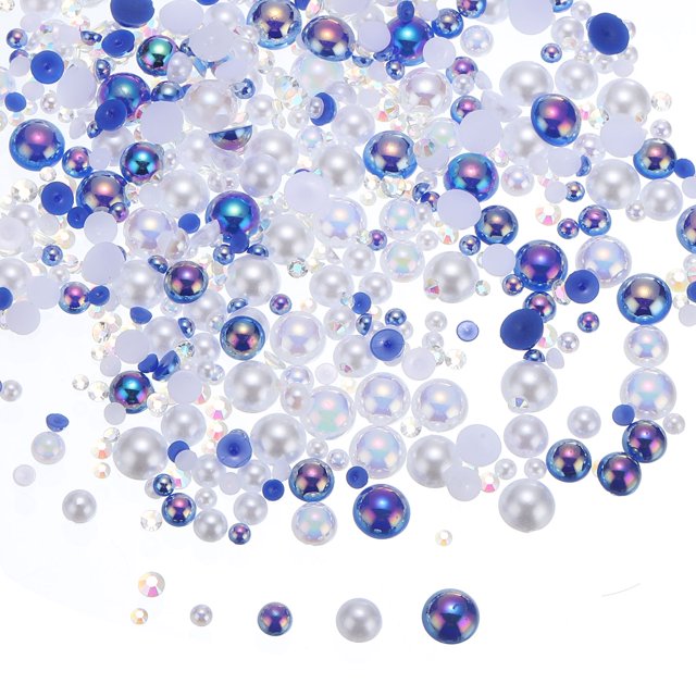 Uxcell Perlas y Piedras Preciosas de Fondo Plano 3-10mm Tamaños Mixtos Perlas Piedras Preciosas, Mezcla de Azul Oscuro y Blanco 60g