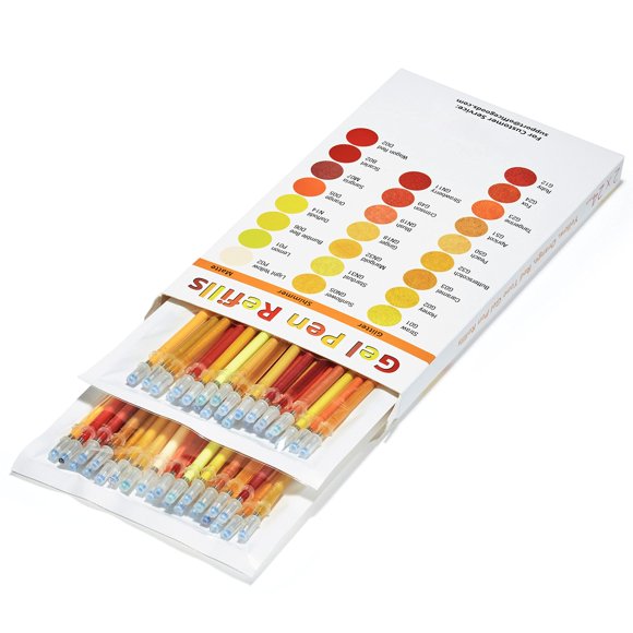 Recambios para bolígrafos de gel OfficeGoods, 24 colores individuales, se adapta a la mayoría de bolígrafos de gel, tinta de secado rápido, paquete de 2, amarillos, naranjas y rojos