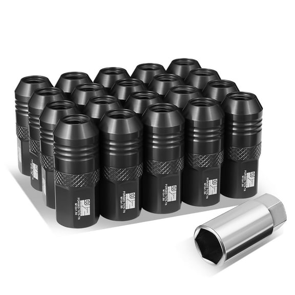 J2 Engineering 20Pcs Black M12 x 1.5 Wheel Tire Lug Nuts Open End Aluminum Replacement with Adapter J2-LN-T7-040-15-BK