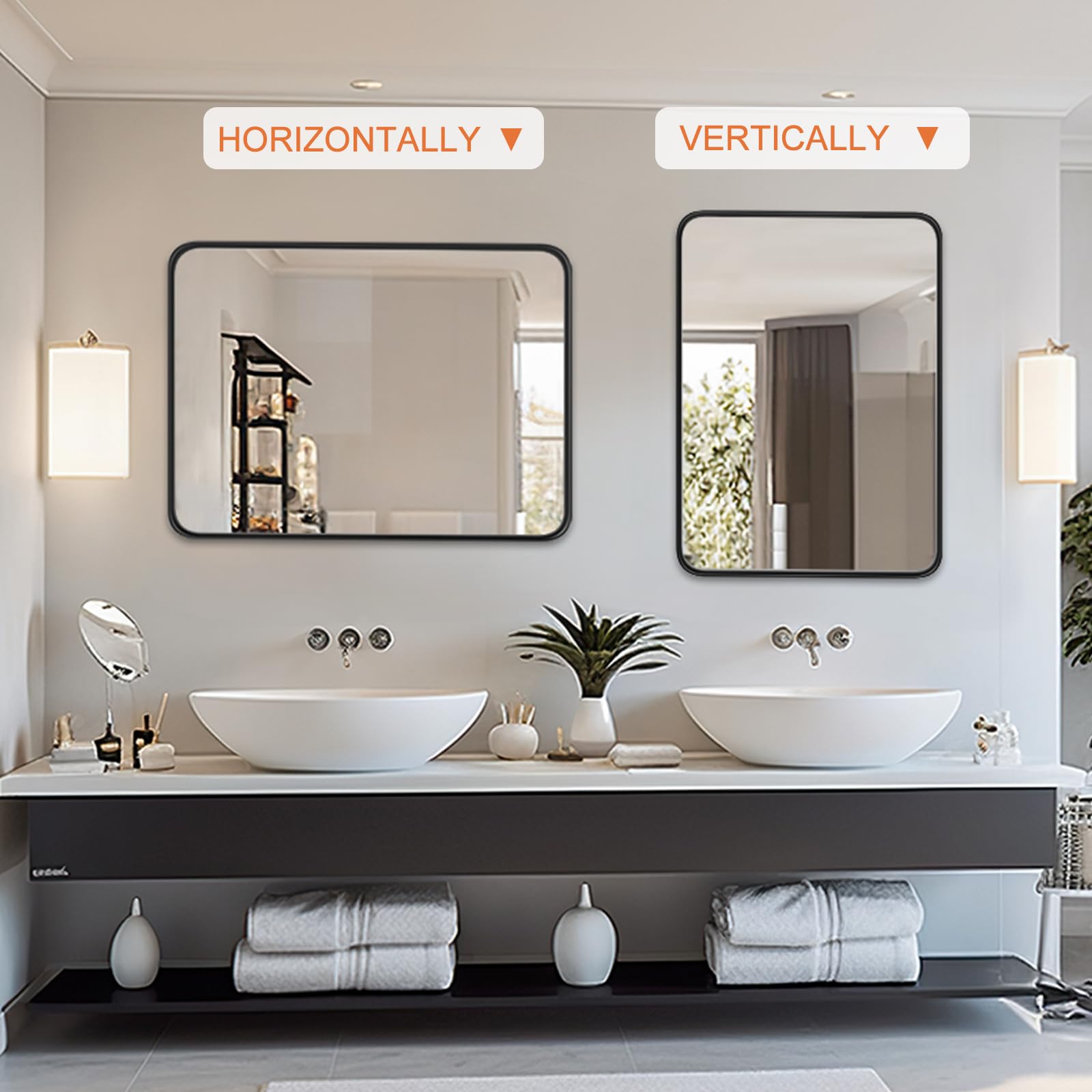 Blorly Black Bathroom Vanity Mirror for Wall, 22x30 Inch Metal Frame Wall Mirror Farmhouse Rectangle, Anti-Rust, Tempered Glass, Hangs Horizontally or Vertically