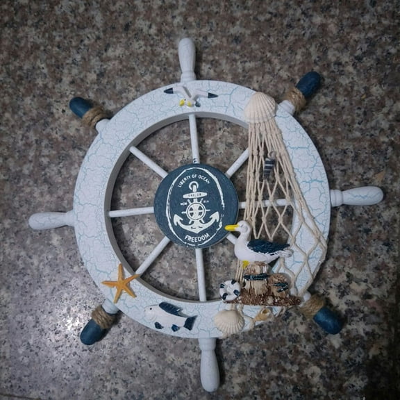 STOBOK Wooden Ship Wheel Nautical Wall Decor White 28 x 28cm Perfect for Beach Theme Decor