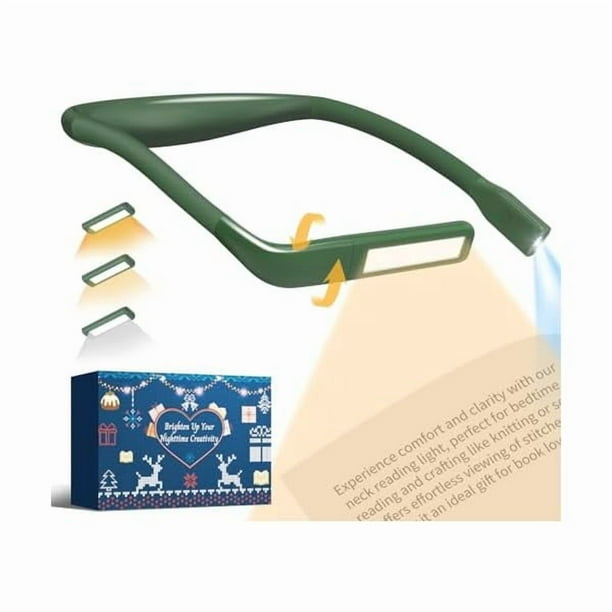 wonima02 Neck Reading Light, Book Light for Reading in Bed, Eye-friendly Wide Reading Lamp, Bendable Arms & 2 Bright Lights, Rechargeable Booklight Stepless Dimming, Book Lover Gift Knit Crochet Craft