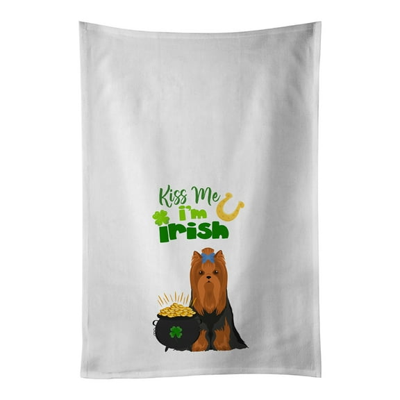 Carolines Treasures WDK4921WTKT Black and Tan Full Coat Yorkshire Terrier St. Patricks Day White Kitchen Towel Set of 2