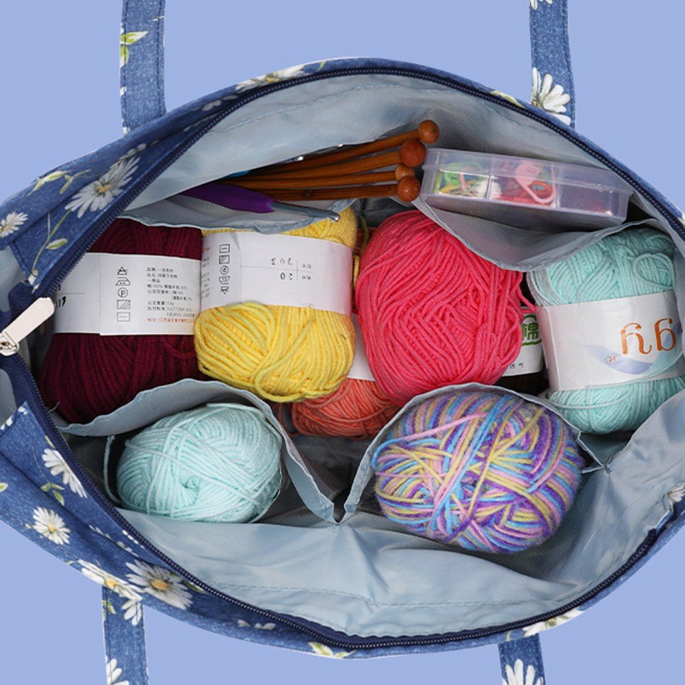 Large Crochet Bag Knitting Bags Totes Organizer, Traveling Crochet Bags Yarn Bag for Carrying Crochet Hooks, Knitting Kit, Skein Yarn Wool, Project, Knitting & Crochet