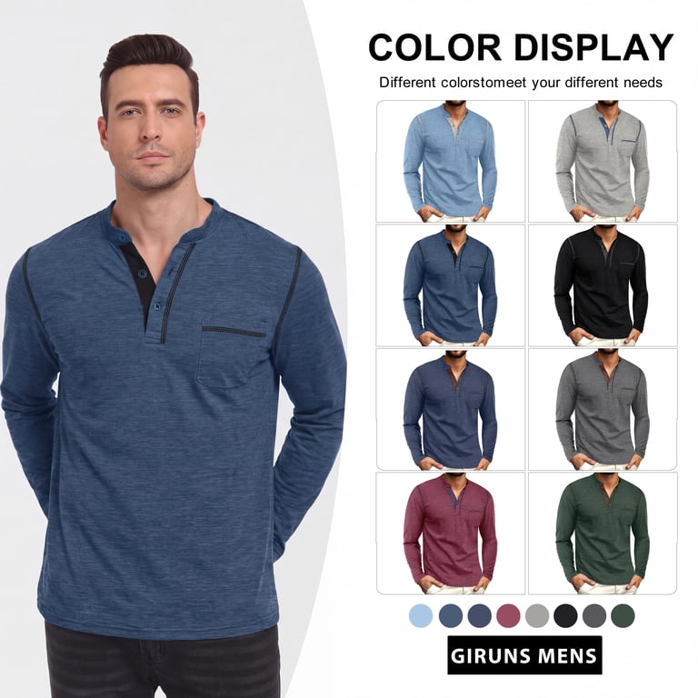 GIRUNS Men's Long Sleeve Henley with Pocket photo 3