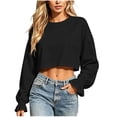 thumbnail image 4 of ClodeEU Women's Crew Neck Long Sleeve Cropped Drop Shoulder Sweatshirt,Casual Loose Crop Pullover Top Black,Women's Plus L, 4 of 6