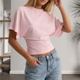 thumbnail image 4 of Yopmin Cinched Waist Tops for Women Crewneck Cropped Corset Top Summer Solid Color Loose Fit Batwing Shirts for Daily Wear, 4 of 7