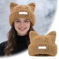 thumbnail image 2 of Women's Knitted Cat Ear Beanie, Winter Warm Fuzzy Skull Cap with Earflaps - Slouchy Plush Ski Hat for Cold Weather, Snow, and Outdoor Activities, 2 of 9