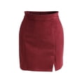 thumbnail image 6 of Deago Women's High Waist Faux Suede Side Split Bodycon Short A Line Mini Pencil Skirt (Red, XL), 6 of 9