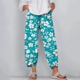 thumbnail image 5 of Women Plus Size Pants Casual Floral Print Harem Hem Capri Trousers with Pocket Elastic Waist Slimming Loose Sweatpants, Mint Green, M, 5 of 5
