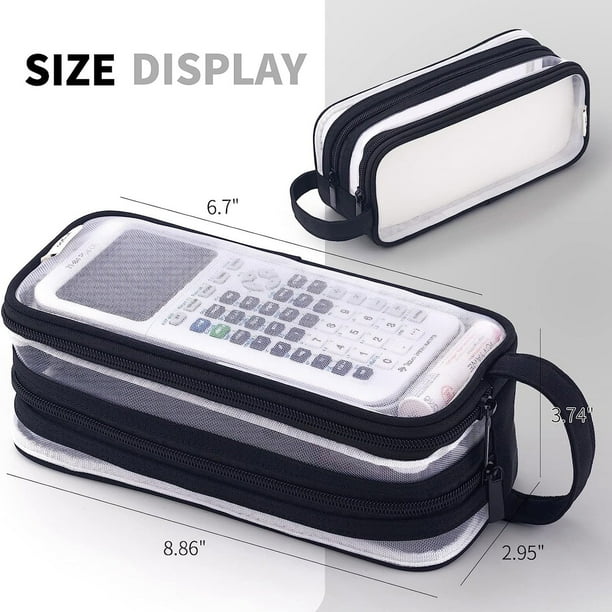 Estuche grande de malla con 2 compartimentos, transparente y multifunción para lápices, neceser de maquillaje transparente para adolescentes y estudiantes.