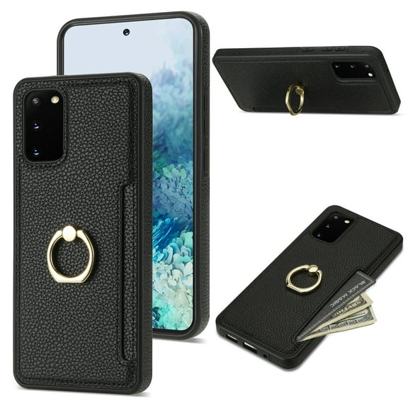 Allytech Galaxy S20 Plus Wallet, S20 Case, Ring Holder Stand PU Leather Slim Fit Shockproof Anti-Scratch Cash Pocket Protective Wallet Phone Case Cover for Samsung Galaxy S20 Plus - Black