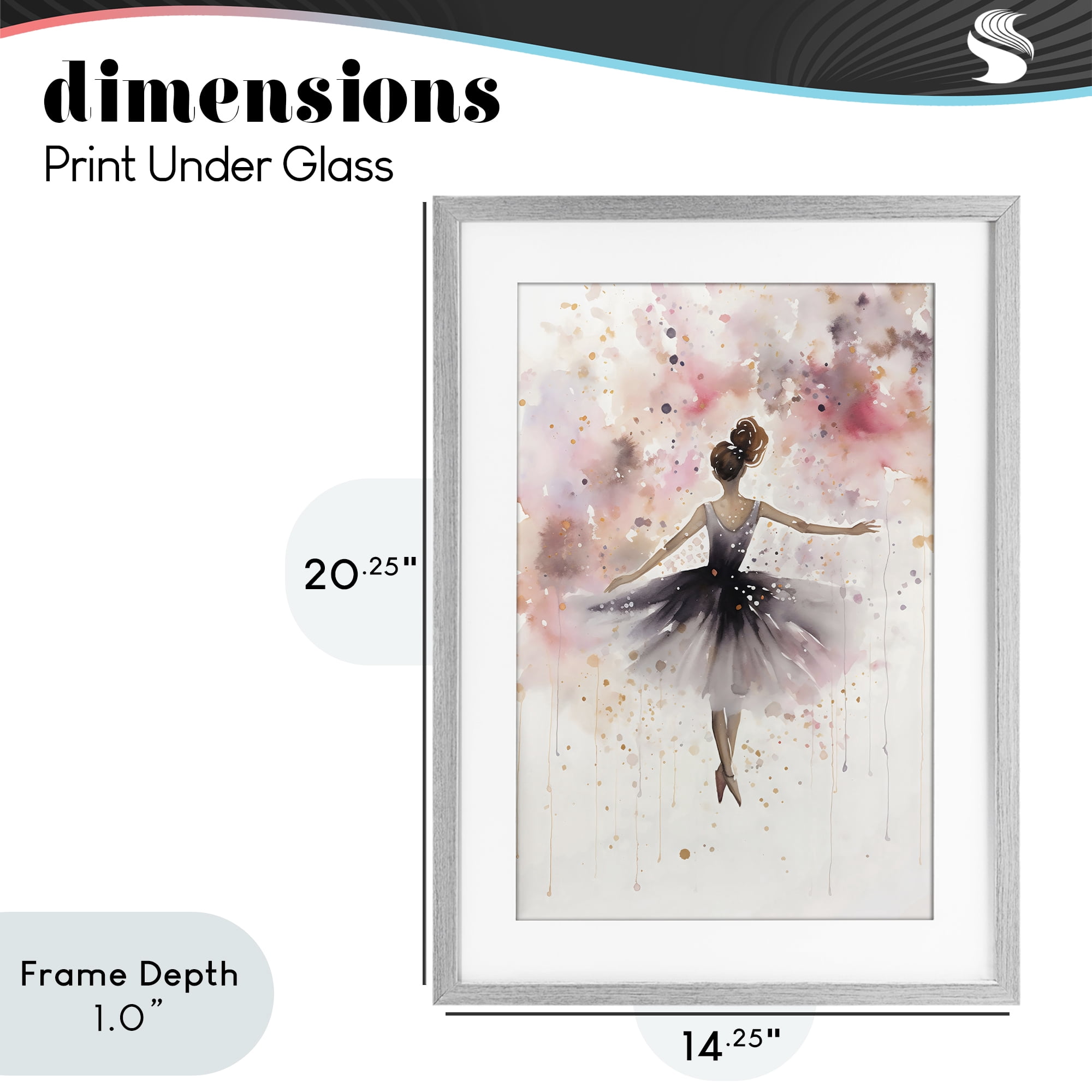 Stupell Industries Watercolor Ballerina Atmosphere Gray Framed Print Under Glass, design by Creative Studio