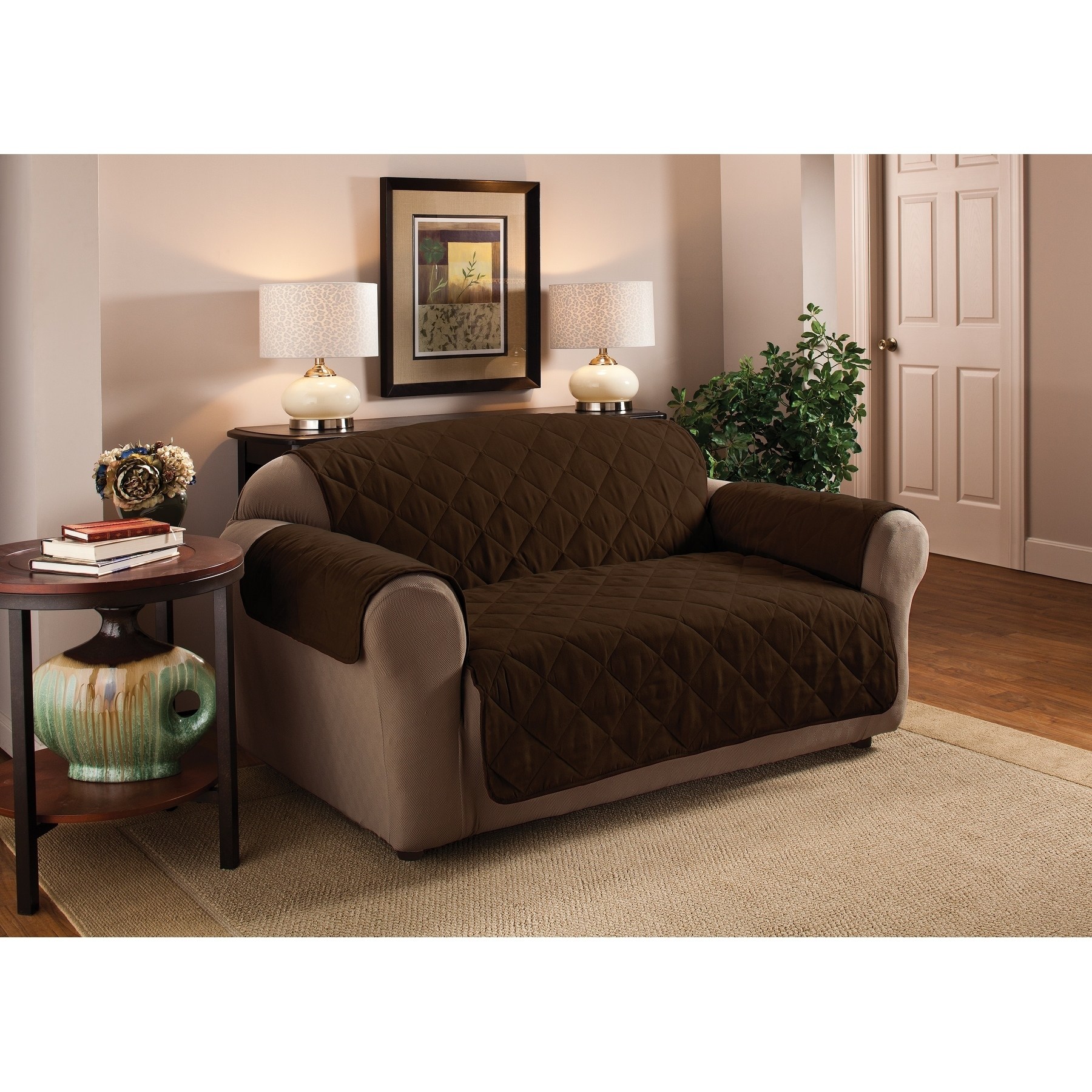 Innovative Textile Solutions 1-Piece Faux Suede Sofa Furniture Cover Slipcover, Camel