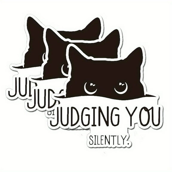 (3pcs) Peeking Curious Black Cat with Words "Judging You Silently" Car Decal, Unique Humorour Vinyl Decal, Peeking Cat Decal Window Trunk Rear Bumper, Black
