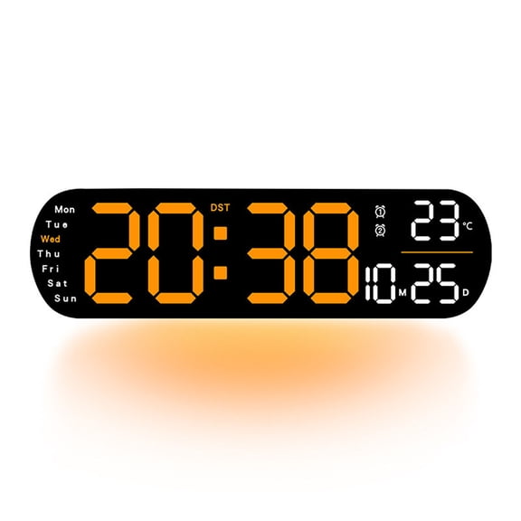 YOHAVEN Large Digital Wall Clock 13.7" with Date Temperature Auto DST Night Light Remote Control, RGB LED Display Alarm Clock for Bedroom Living Room Office Gym Kitchen Decor