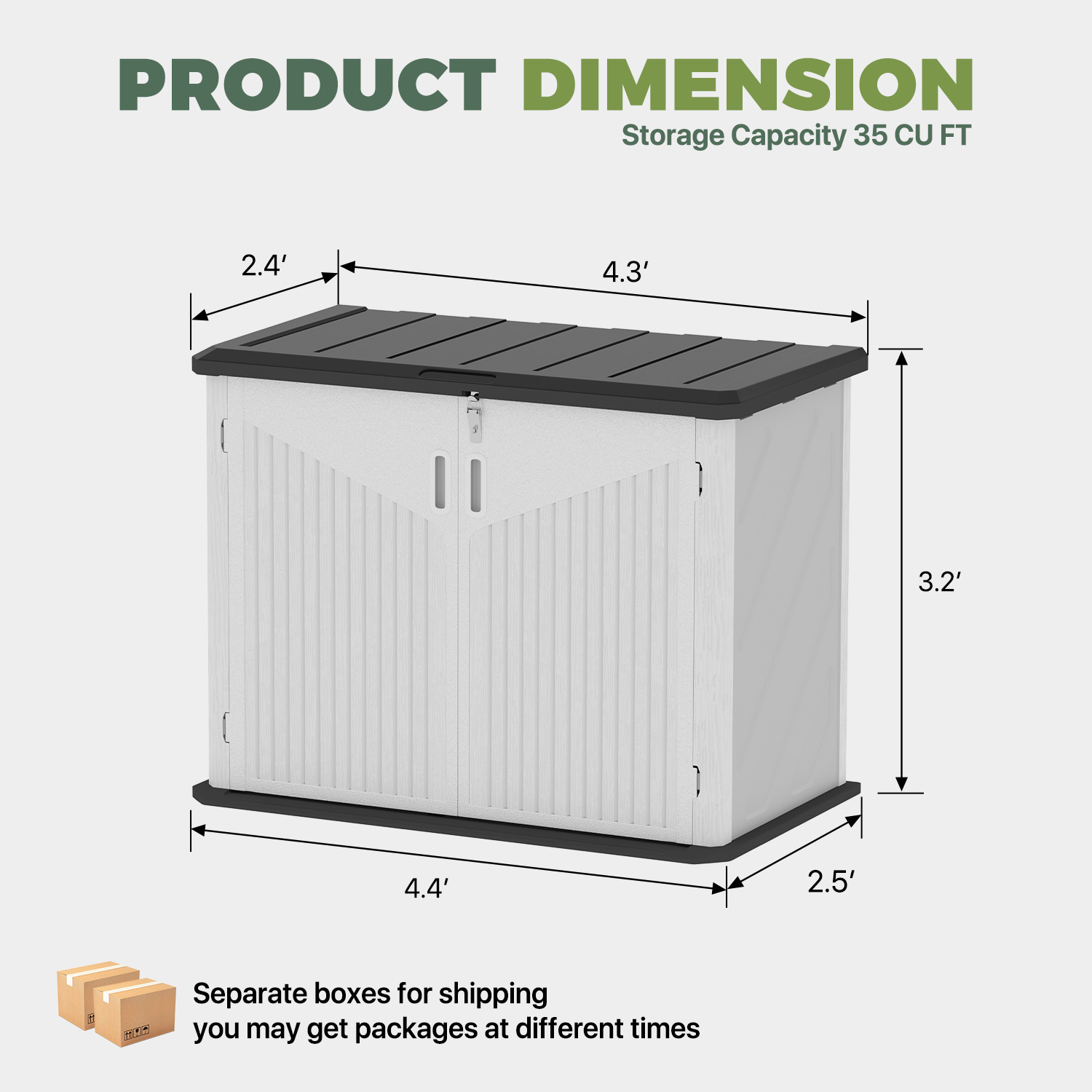 BaPiPro 35 Cu.Ft Outdoor Storage Cabinet with 2 Shelves - Waterproof Horizontal Resin Storage Shed for Tools, Garbage Bins, Generator & Lawn Mower，White