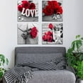 thumbnail image 2 of Red Rose Wall Art for Couples Bedroom Living Room Black and White Wall Decor for Bathroom Accessories Flower Love Sign Canvas Prints Pictures Romantic Floral Artwork Home Decorations 16 x 16" 4 Sets, 2 of 6