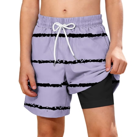 Zpanxa Board Shorts Boys Summer Casual And Fashionable Beach Sports Shorts With Double Layered Pockets And Printed Shorts Purple 7 Years