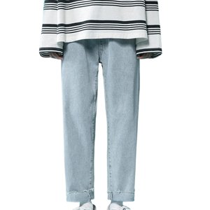 Ketyyh-chn99 Mens Pants Jeans 2024 Regular Loose Fit Pants Shorts Male 9 Point Edge Jeans Loose Straight Tube Solid Color Versatile 9 Point Pants Light Blue,36