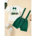 thumbnail image 2 of Bagilaanoe 2Pcs Toddler Baby Boys Overalls Shorts Set Letters Print Short Sleeve Romper/T-shirt Tops + Suspender Short Pants 6M 12M 18M 24M 3T 4T Kids Birthday Outfits, 2 of 9