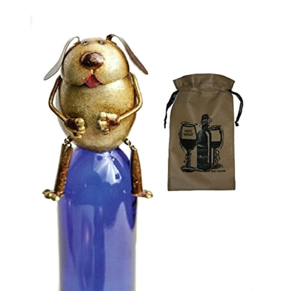 Dog Lovers Dog Wine Bottle Topper and Wine Bag 2 Piece Wine Gift Set
