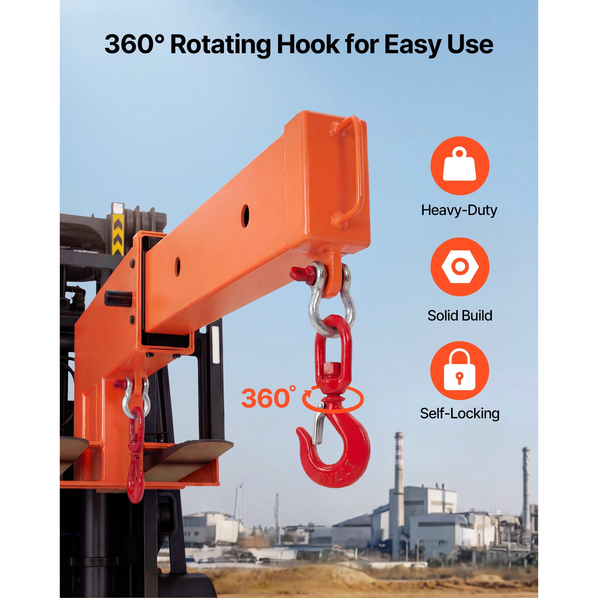 KFFKFF Forklift Jib Boom Crane, 5500 lbs Load Capacity, Mobile Lifting Hoist with Dual Hooks, Adjustable Length 47.2-73.5 in, Attachment for Towing and Handling in Warehouses and Factories