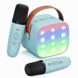 Bonaok K1 Mini Karaoke Machine with 2 Wireless Microphones, Blue